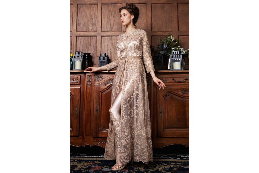 Light Peach Embroidered Slit Style Festive Anarkali Suit main image 1